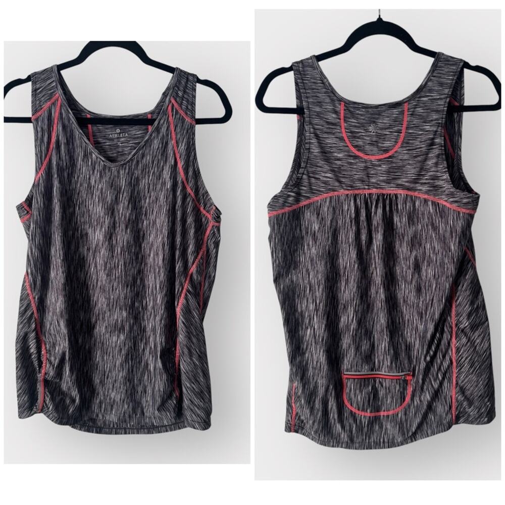 Athlete black and white heathered athlesuire tank with coral threading size XL